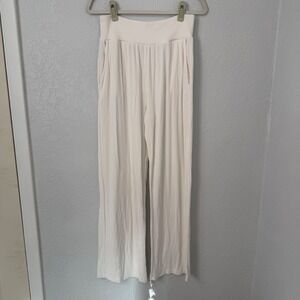 Cozy Earth Ribbed Knit Wide Leg Lounge Pants Cream Off White Size Medium